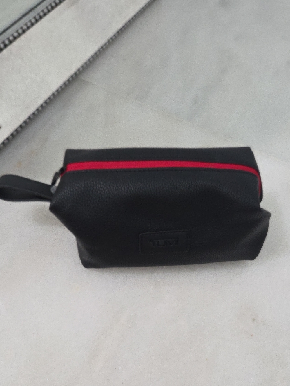 Tumi Black Toiletry Kit with Red Zipper Accent. New Never Used!